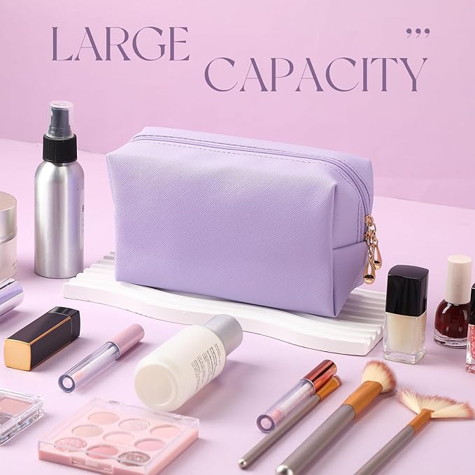 Kigeli Aesthetic Makeup Bags PU Leather Cosmetic Pouches Waterproof Plain Toiletry Bags Makeup Pouches Bulk for Women Party Gift Travel Storage Organizer(Purple Series,7.1 x 2.8 x 4.3 in)