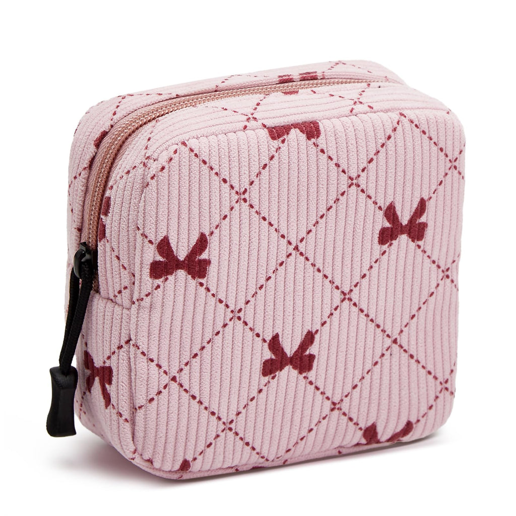 ZOEMTIU Small Makeup Bag for Purse,Mini Cosmetics Bag cute Zipper corduroy Cosmetic Pouch Storage Pouch Travel Toiletry Organizer for Women Girls(Bowknot Pink)