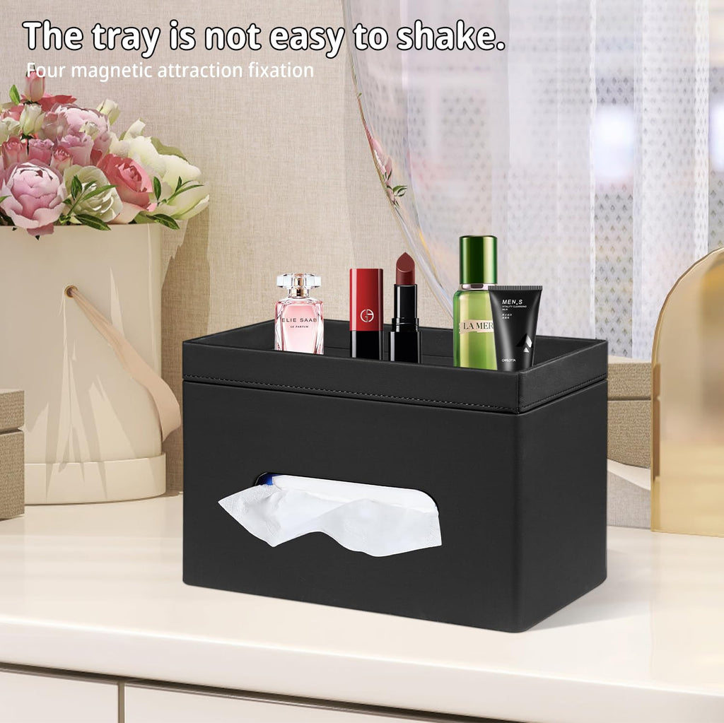 Extra Large Tissue Box Cover with Storage Tray,Rectangle Tissue Box Holder