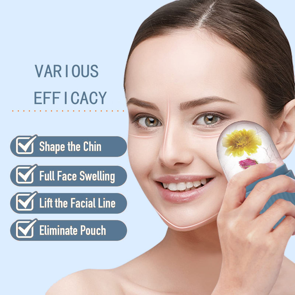 XHJRI Ice Face Roller Massager,Ice Cube Roller for Face, Eyes and Neck Naturally Conditioning and Skin Care,De-Puff Eye Bags,Reduce Migraine Pain,Reusable Massage Silicone Ice Mold (Blue)
