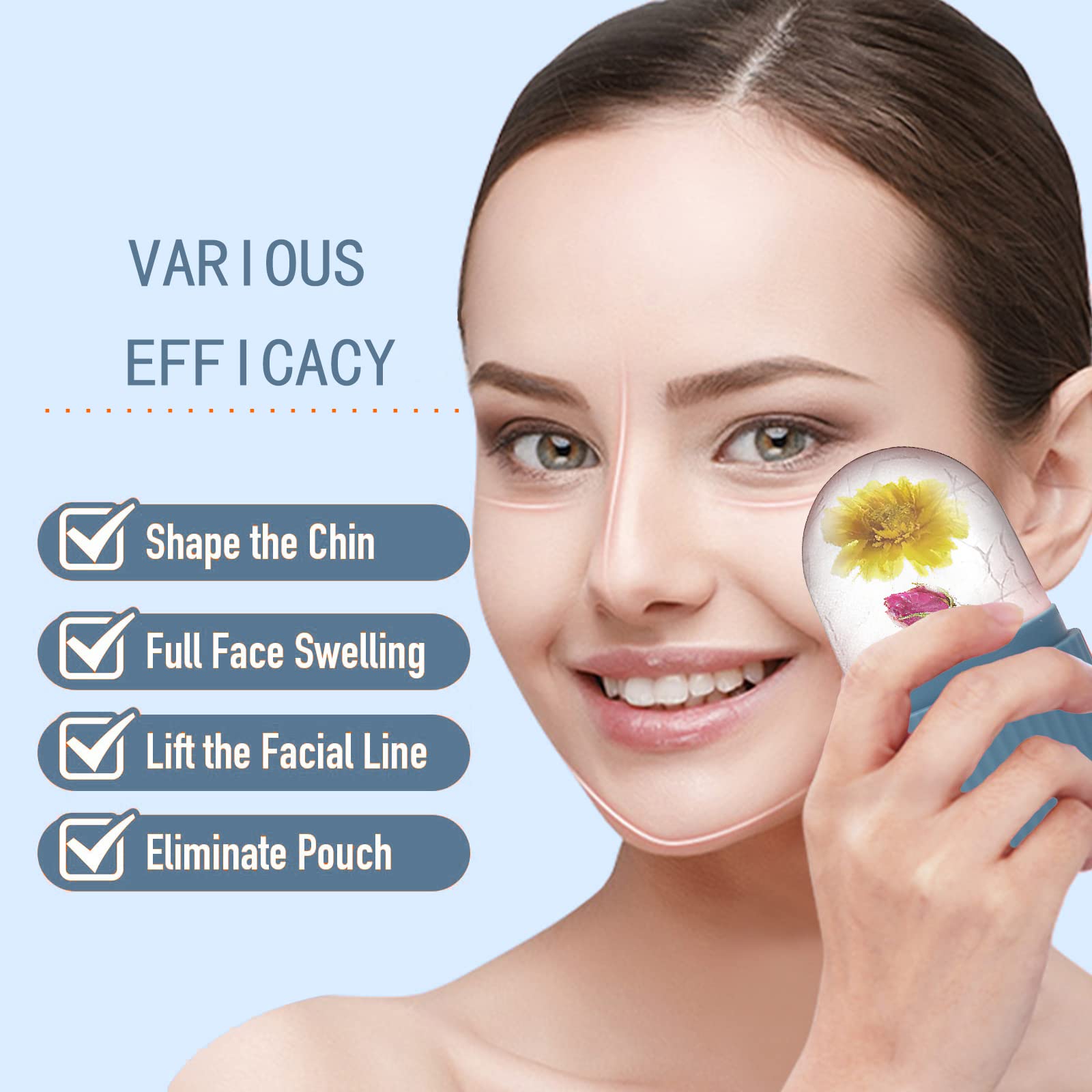 XHJRI Ice Face Roller Massager,Ice Cube Roller for Face, Eyes and Neck Naturally Conditioning and Skin Care,De-Puff Eye Bags,Reduce Migraine Pain,Reusable Massage Silicone Ice Mold (Blue)
