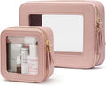 Popvibe Clear Makeup Case Toiletry Bag Travel Medium Clear Cosmetic Bag with Zipper, Make Up Bag Organizer Traveling TSA Approved Transparent Bag Car for Essentials, Mini & Medium, Mauve