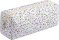 WHHJM Cute Floral Makeup Brush Bag Small Cotton Quilted Cosmetic Bag for Women Travel Toiletry Zipper Make Up Pouch (Purple Floral)