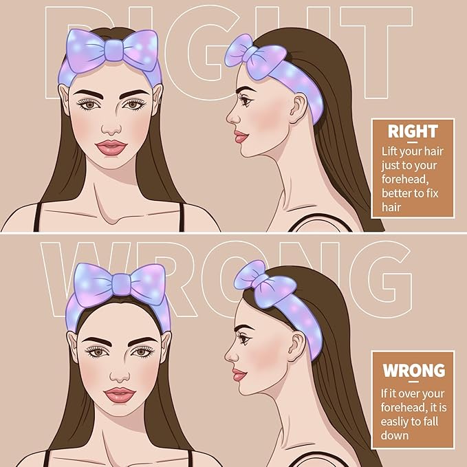 Teenitor Makekup Headband, 5pcs Spa Headband for Face Washing with Removable Bow