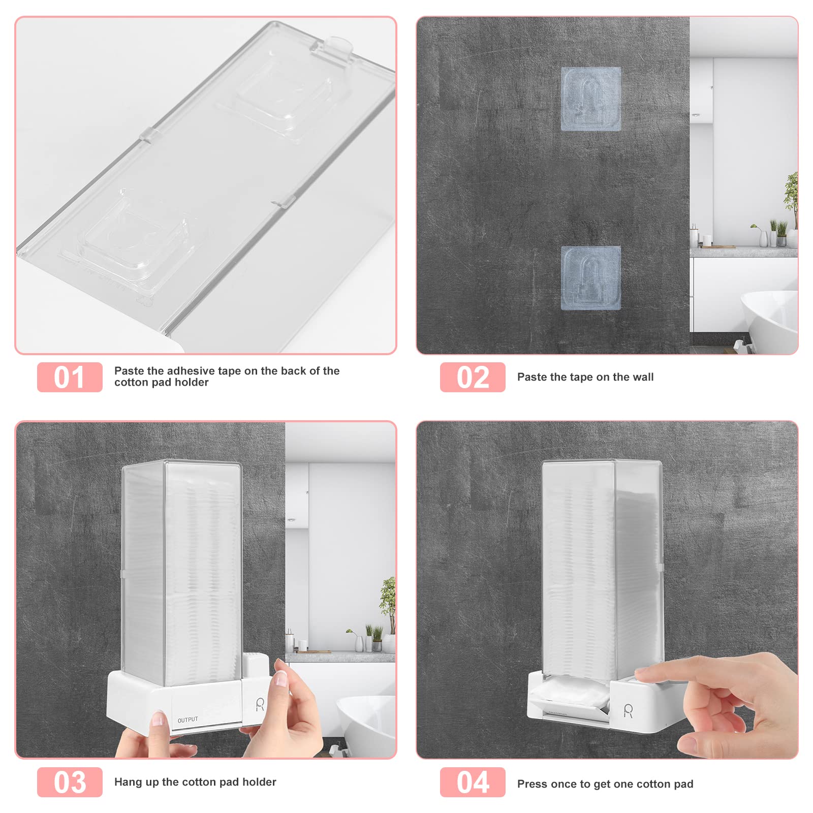 Aukiron Automatic Cotton Pad Holder, Square Press Out Cosmetic Cotton Makeup Removers Pad Holder, Makeup Cotton Organizer Container Dispenser Storage Display Rack(Grey)