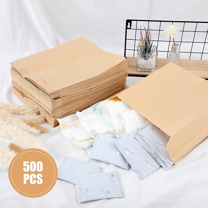 Tenceur 500 Pcs Waxed Kraft Sanitary Napkin Disposal Bags 7.5x10x3.5 in