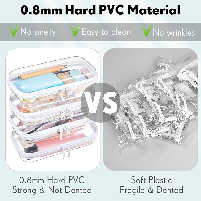 Sanwuta 10 Pcs Hard Zipper Case Clear Hard Pouches Plastic Zipper Pencil Portable Box Toy Storage Bins Plastic Container for Travel Toiletry Office Cosmetic Block Puzzle Organizer (S,Clear)