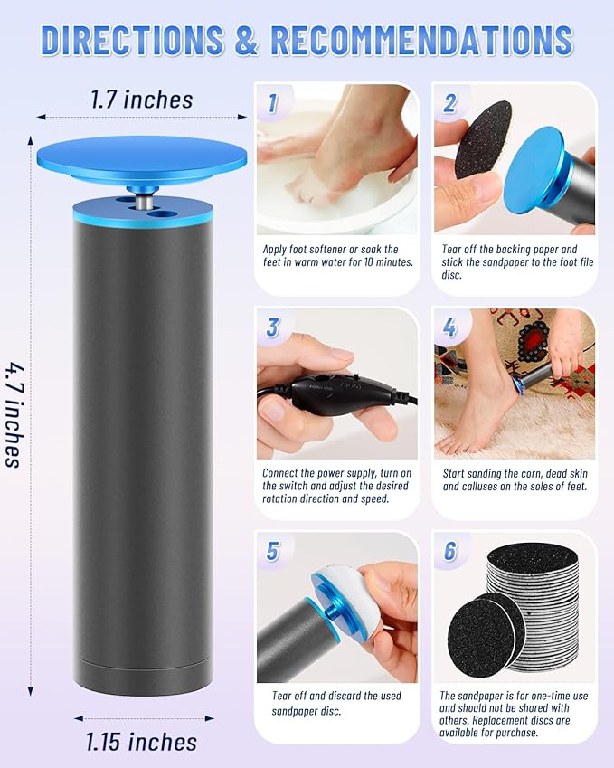 DERMAWAVE FSA&HSA Electric Callus Remover for Feet with 60 Sandpaper Discs, Adjustable Speed Professional Foot File Electric Heel Grinder Sander Pedicure Tool for Dead Skin