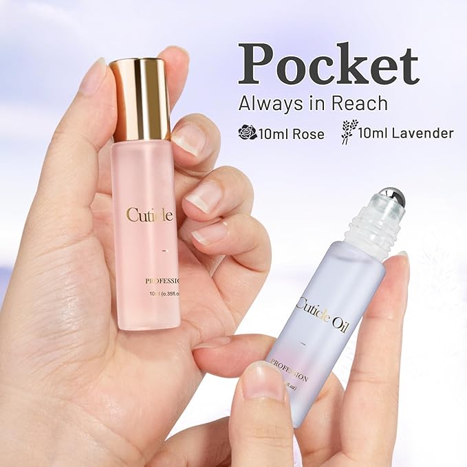 Cuticle Oil, Scented Roll on Nail Oil for Nails, Rose & Lavender, 20 ml