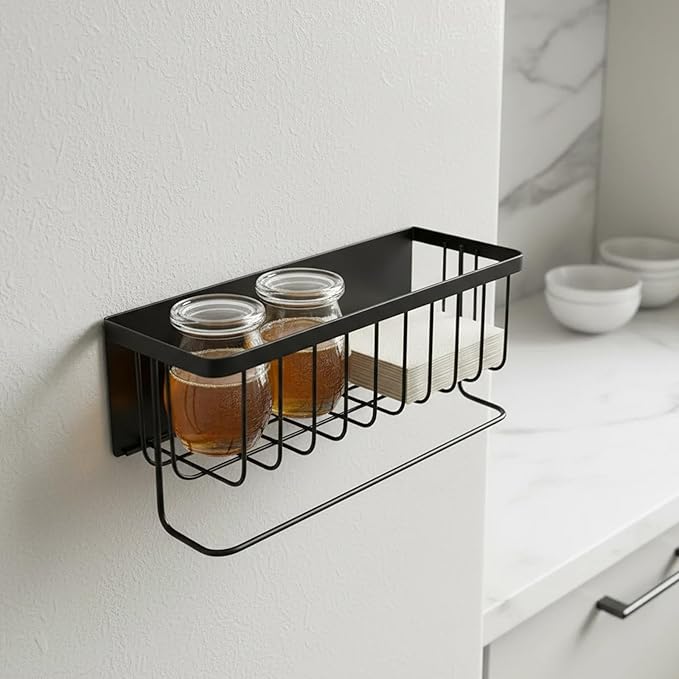 Refrigerator Shelf, Storage Basket, Hanging Basket, Food Organizer Made of Stainless Steel with Easy Assembly and Versatile Use for Kitchen, Bedroom, Black