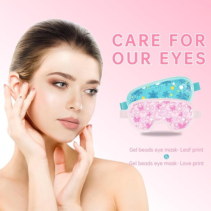 SEIWEHIDO Cooling Eye Mask Cold Eye Compress Mask for Puffy Eyes, Reusable Eye Ice Pack Gel Ice Eye Mask for Tired Eyes, Eyes Surgery, Migraines, Stress Relief, Itchy Eyes, Skin Care, Eye Spa 2PCS