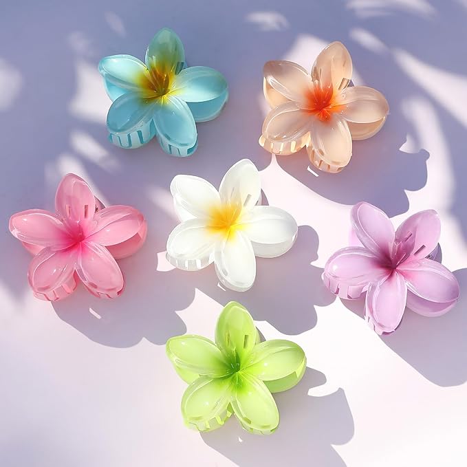 Sisiaipu Flower Hair Clips for Women 6 Pcs Hawaiian Large Claw Clips Plumeria Medium Hair Claw Clips for Thick Thin Hair Hibiscus Tropical Beach Hair Accessories for Women Girls and Girls (PS)