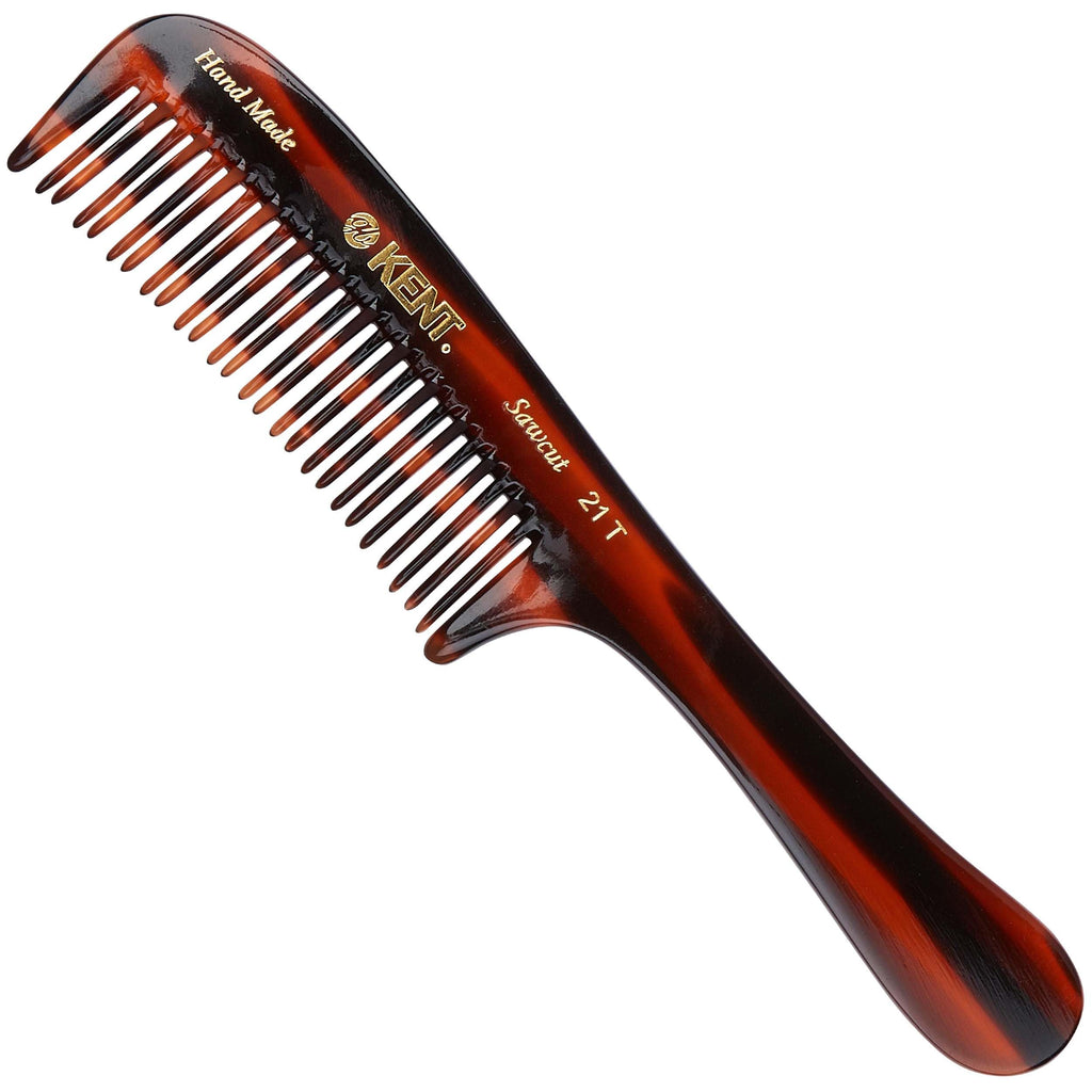 Kent 21T Tortoiseshell Large Detangling Comb, Wide Teeth for Thick Curly Wavy Hair. Long Hair Detangler Comb For Wet and Dry. Handmade of Quality Cellulose, Saw-Cut Hand Polished, Made in England