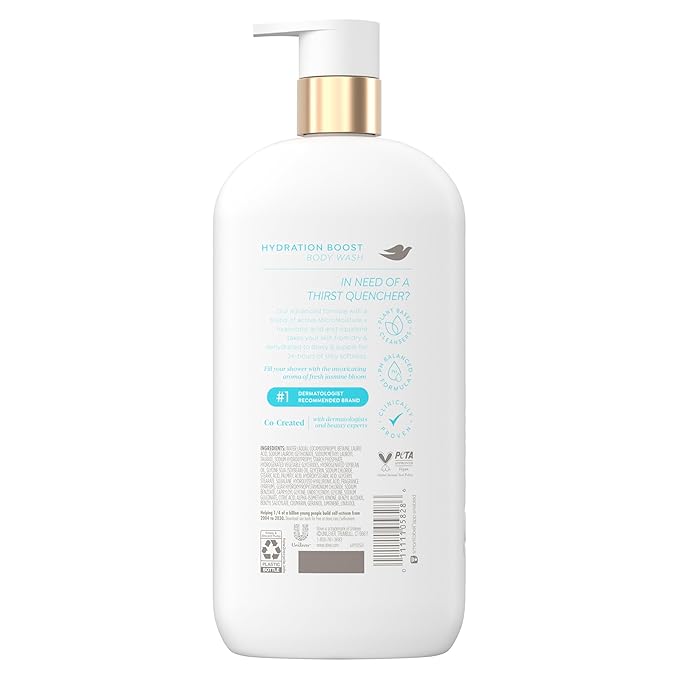 Dove Body Wash Hydration Boost Actively drenches dry skin 6% hydration serum with hyaluronic 30 fl oz