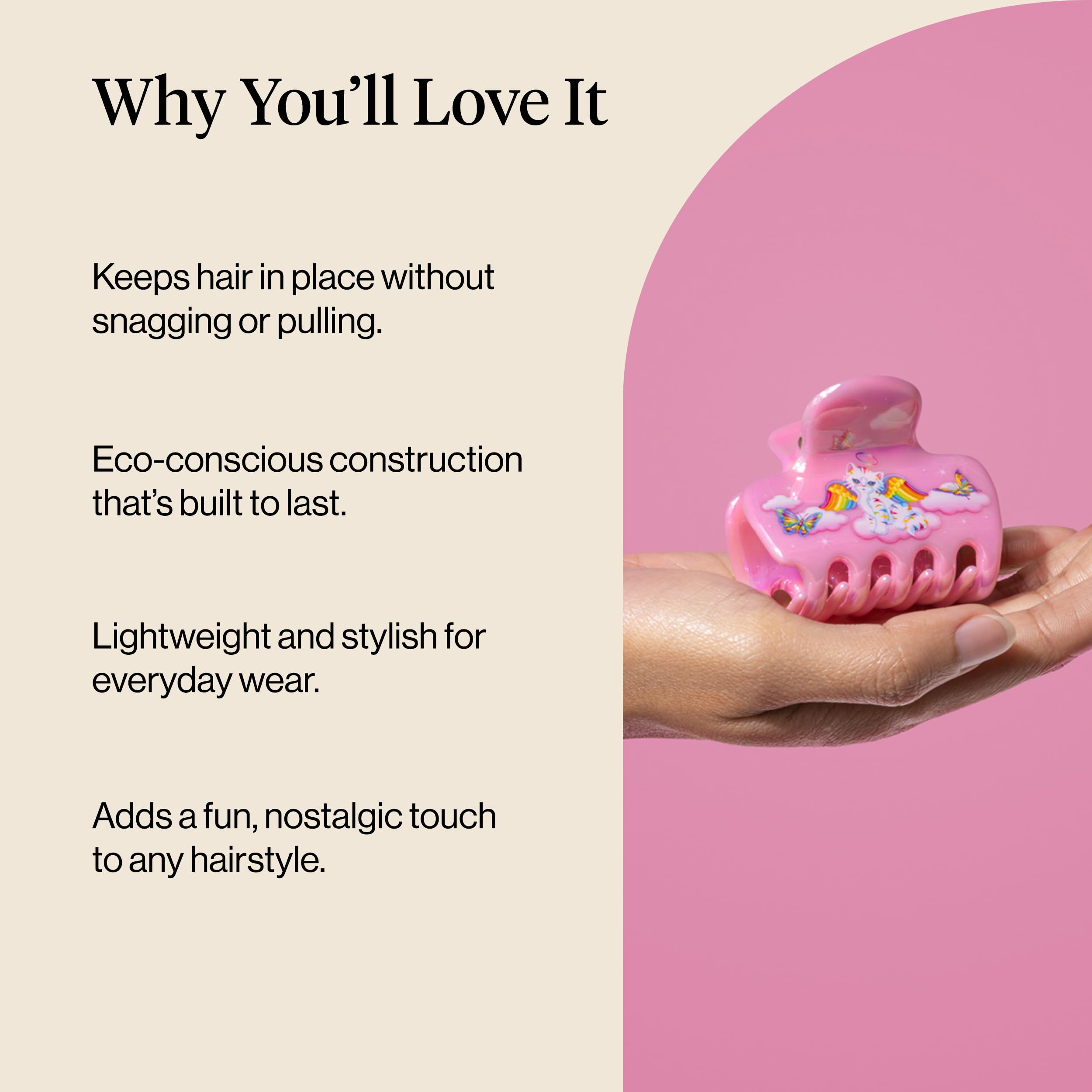 Lisa Frank x Kitsch Medium Cloud Hair Clip for Women - Lightweight & Sturdy Claw Clip with Rounded Edges for Comfortable Hold, Ideal for Half-Up Hairstyles & Low Buns - Angel Kitty