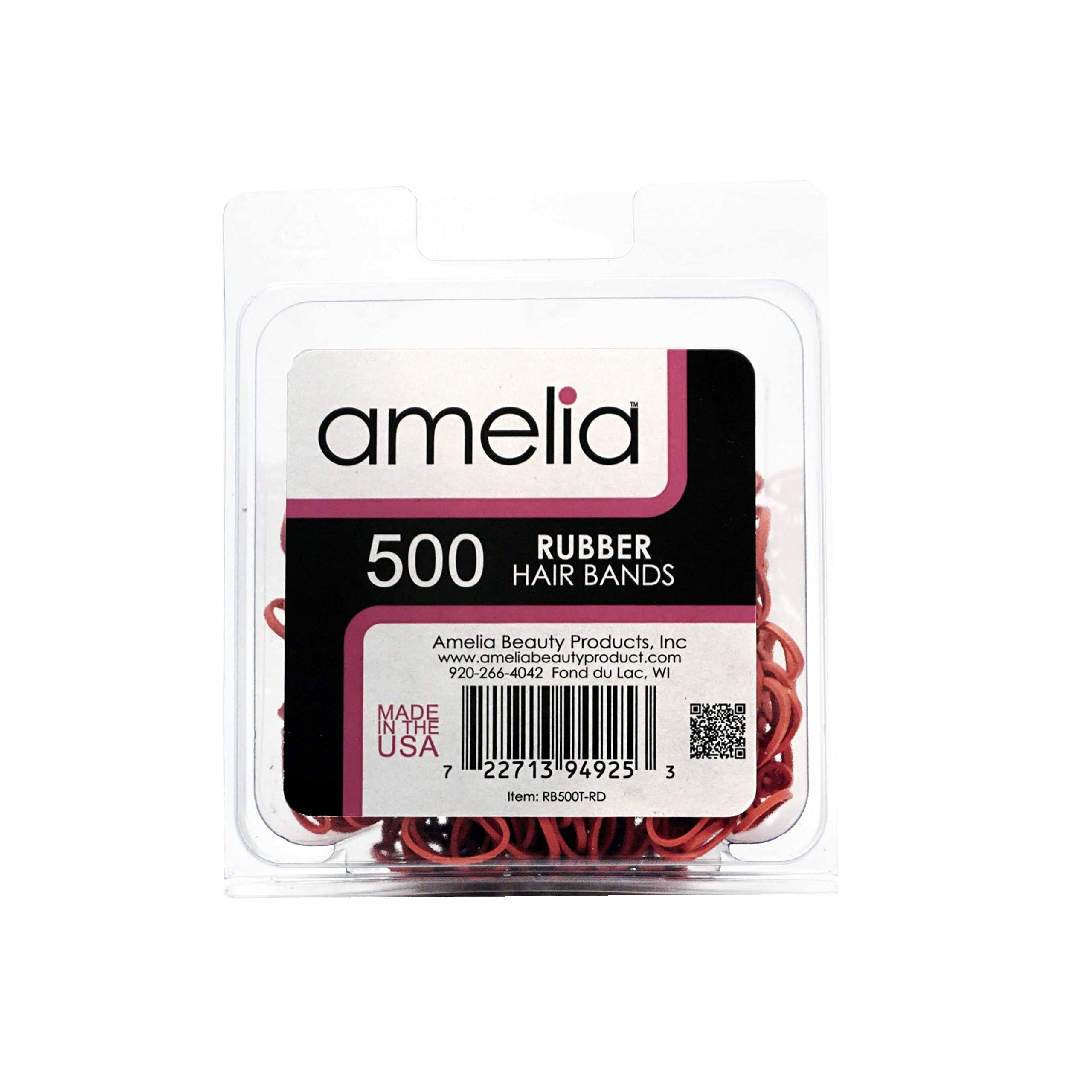 Amelia Beauty 500 Count Small Rubber Bands for Hair – ½" Red - Made in USA - Recloseable Container - Mini Hair Elastics for Braids, Ponytails, Cornrows & Twists – Strong Hold Ponytail Holders