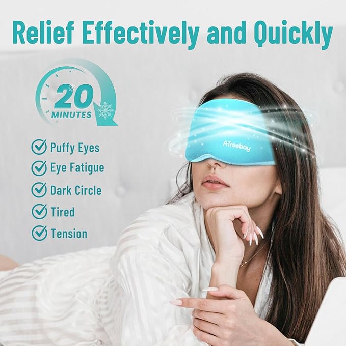 ATreebay 3D Gel Cooling Eye Mask, Weighted Eye mask for Sleeping, 3D Contoured Cup No Pressure Night Blindfold Sleep Mask, Ice Cold Pack Eyes Cold Compress for Puffy Eyes, Dark Circle, Light Blue
