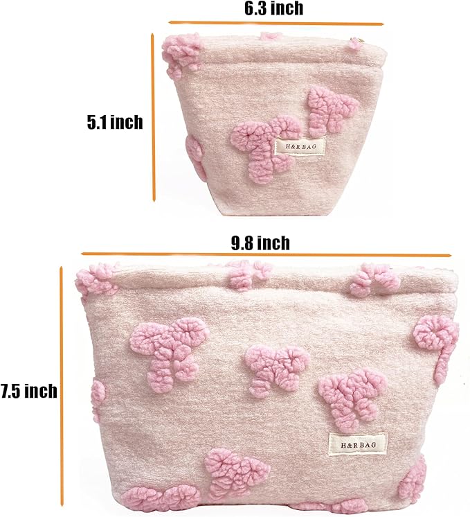 getgto 2 Pcs Makeup Bags, Large Cosmetic Bag Travel Toiletry Bag Organizer for Women, Plush Makeup Bag Small Cosmetic Pouch Purse with Zipper Gifts for Girls Teen
