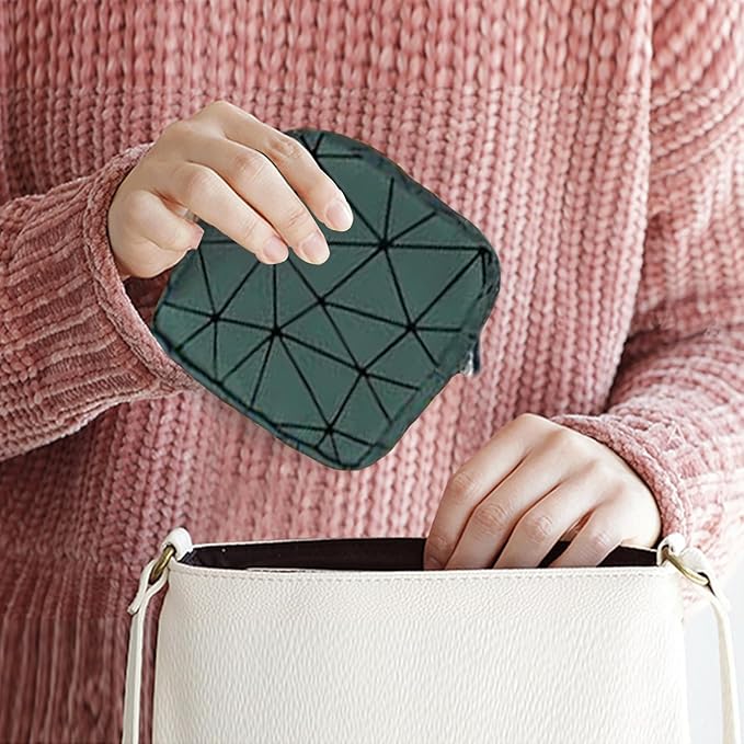 Sanitary Napkin Storage Bags Set, Portable Period Bag for Teen Girls Small Make up Bag for Purse, Portable Menstrual Pad Pouch(Large & Small Green)