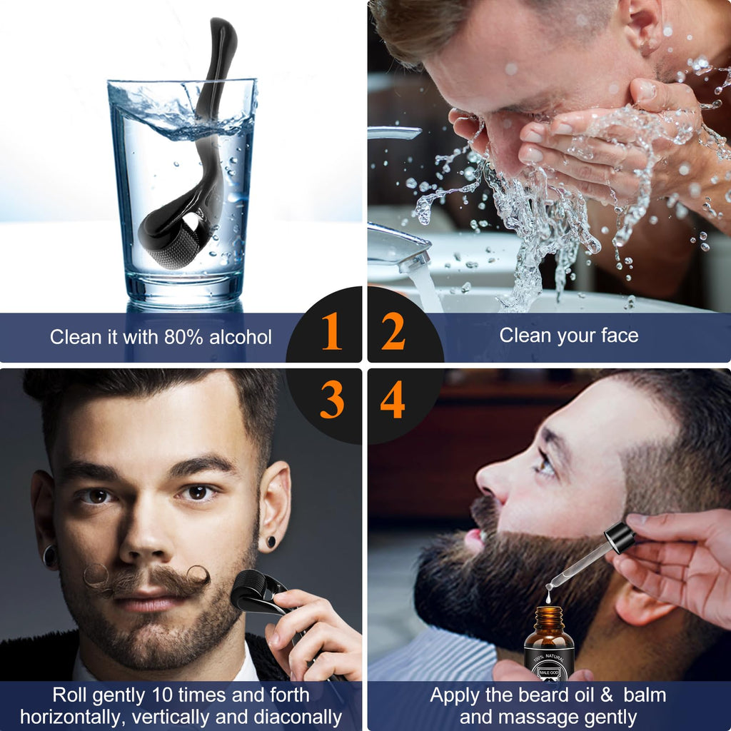 MALE GOD Beard Kit, Beard Growth Kit w/Natural Ingredients Beard Oil & Balm & Comb, Beard Growth Oil w/4X Thickening Biotin, Fathers Day | Chrismtas | Birthday Gifts for Men Him Husband Boyfriend Dad