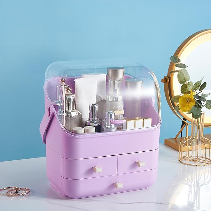 Large Makeup Organizer w Drawers Beauty Organizer Makeup Box Holder Vanity Organization Desk Countertop MakeUp Organizers Bathroom Counter Organizer Skincare Cosmetic Case Stand Dustproof Lid Gift
