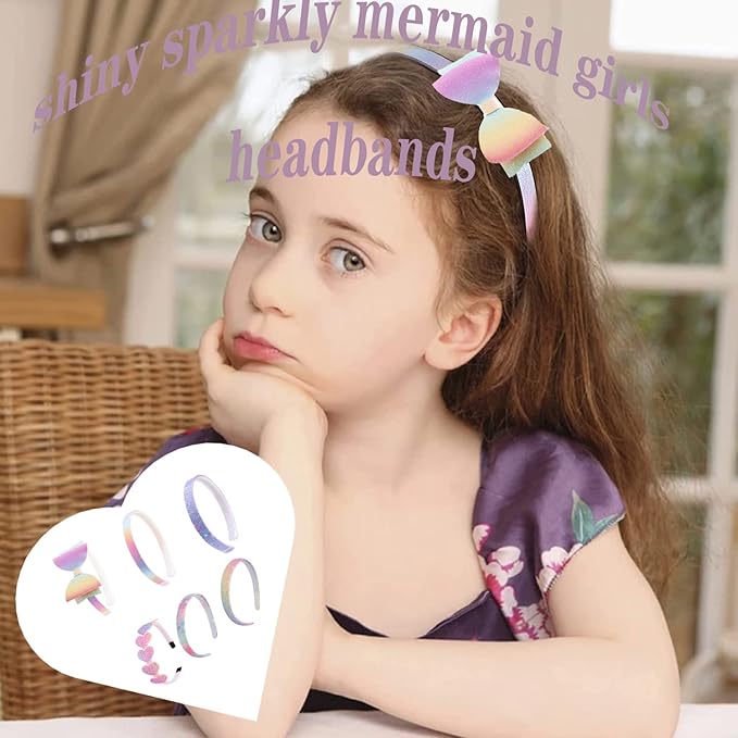 6 pack Girls Headbands Glitter Kids Hair Accessories Bow/Heart/Star Shaped Sweet Hairband For Toddler/Girls/Teens