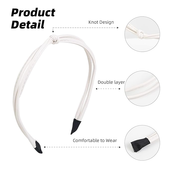 WOVOWOVO 5 Pcs Thin Leather Headbands for Women, Cute Knotted Head Bands for Women’s Hair Womens Headbands Fashion Black Brown White Headband for Womens Hair Accessories