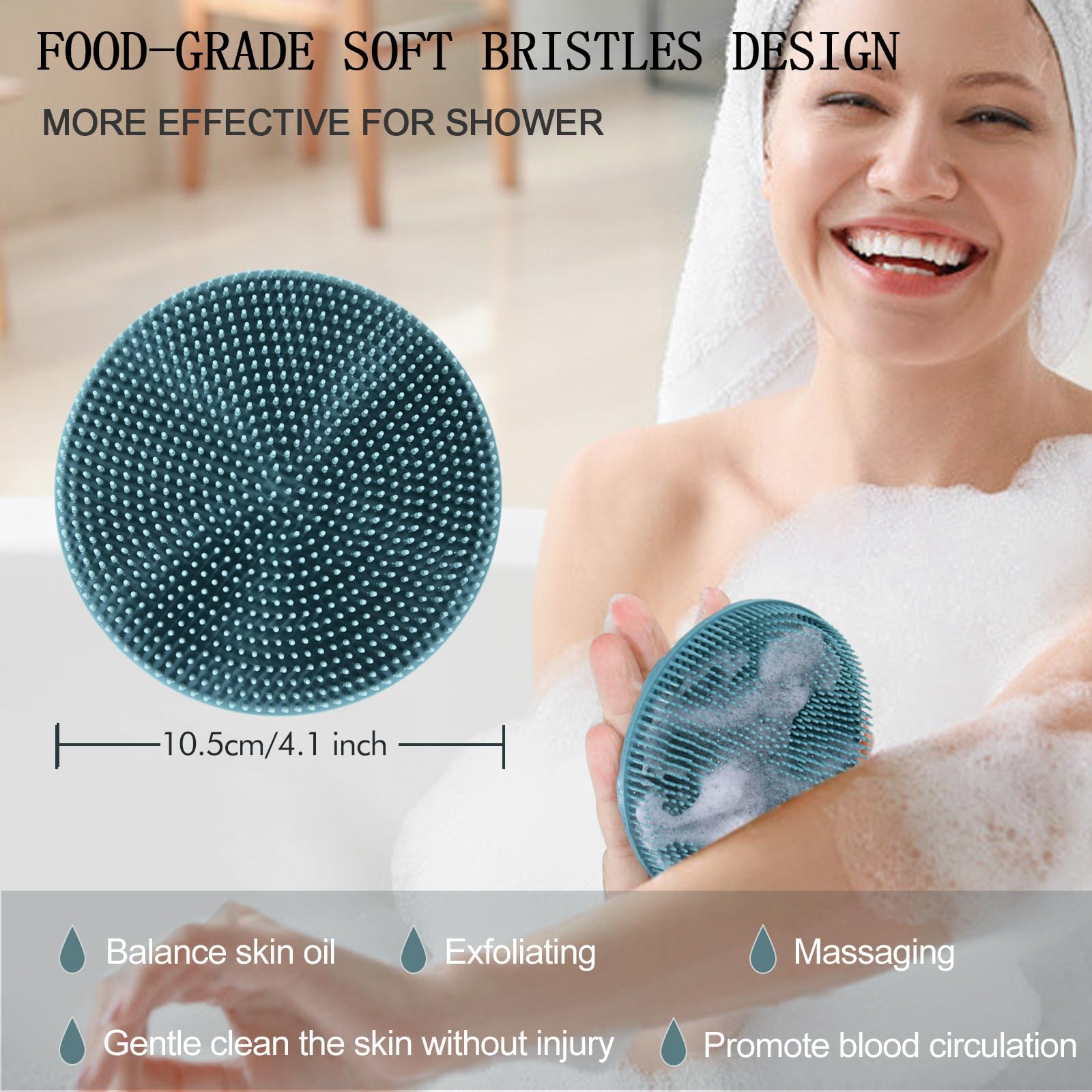 INNERNEED Food-Grade Soft Silicone Body Scrubber Shower Brush, Dark Green