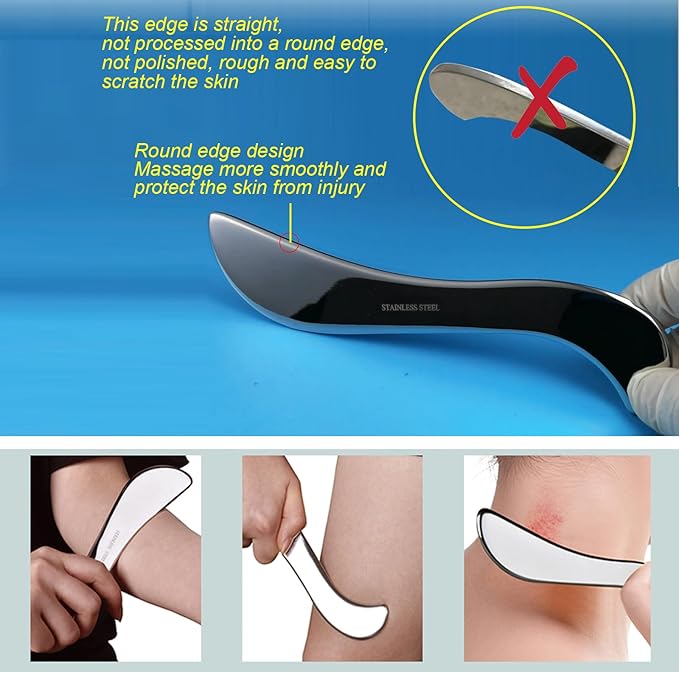BYYDDIY 304Stainless Steel Gua Sha Muscle Scraper Scraping Massage Tool Kit,IASTM Tools, Great Soft Tissue Physical Therapy Used for Back, Legs, Arms,Neck (L-SD2B)