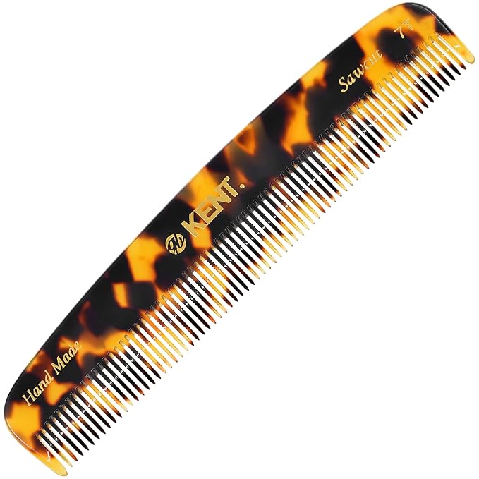 Kent 7T TY Handmade All Fine Tooth Pocket Comb for Men, Hair Comb Straightener for Everyday Grooming Styling Hair, Mustache and Beard, Use Dry or with Balms, Saw Cut and Hand Polished, Made in England