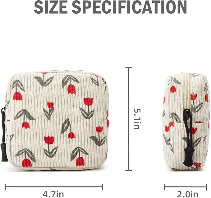 ZOEMTIU Small Makeup Bag for Purse,Mini Cosmetics Bag cute Zipper corduroy Cosmetic Pouch Storage Pouch Travel Toiletry Organizer for Women Girls(Tulip Red)