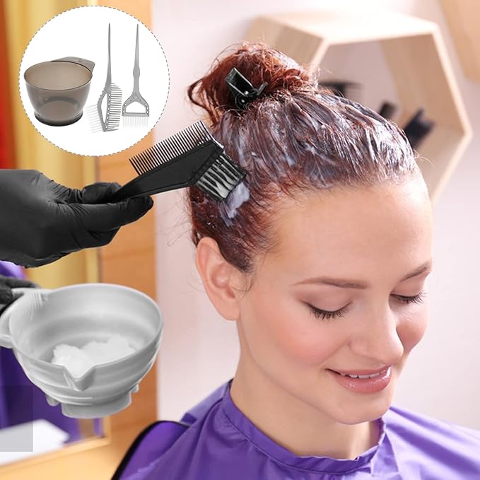 Healifty Hair Dye Coloring Kit 3Pcs - Hair Dye Bowl, Hair Dye Brush, Hair Dye Comb, Hair Dying Accessory Kit for Salon & Home Hair Coloring (Grey)
