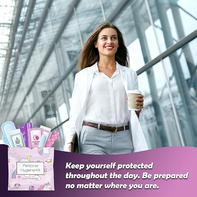Menstrual Kit All-in-One 10 Pack | Convenience on The Go | Period Kit Pack for Travelling, Tweens & Teenager | Individually Wrapped Feminine Hygiene Product (Rainbows and Unicorns)