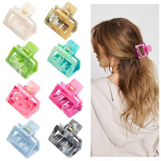 Cobinaan Medium Claw Hair Clips for Women and Girls, 2" Marble Pattern Rectangle Clips for Thin or Thick Hair, Nonslip Hair Jaw Clip