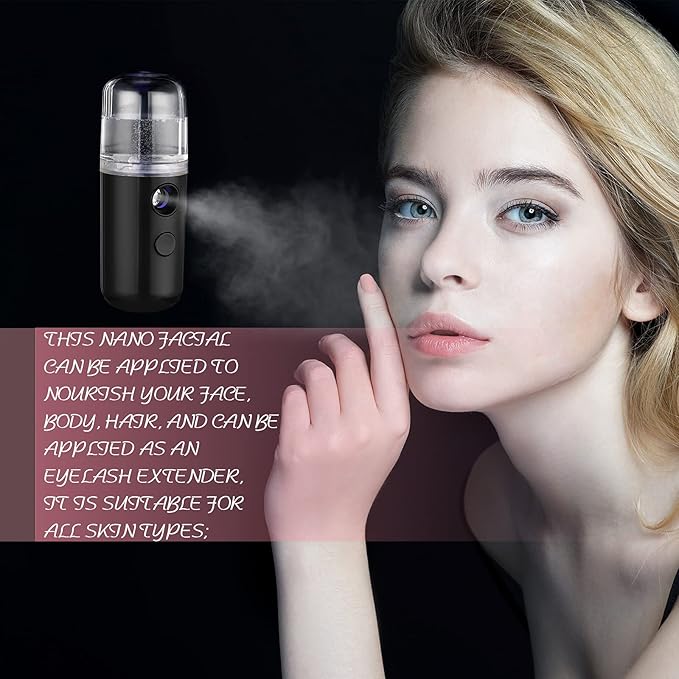 Honoson 2 Pack Nano Facial Mister Spray Bottle Handheld Humidifier Portable Face Mister for Eyelash Extensions USB Rechargeable 1 oz Mini Skin Care Machine for Daily Makeup(Black and White)