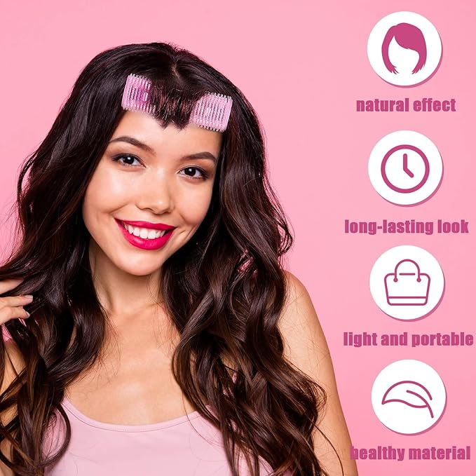 WILLBOND 4 Pcs Long Hair Rollers for Bangs Aluminum Core Curlers Thermal Self Grip Roller for Long and Medium Hair Women Hairstyle(4.1 x 1.2 Inch,Rose Red)