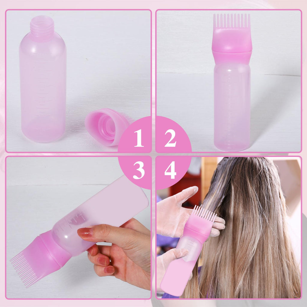 Pimoys 2 Pack Root Comb Applicator Bottle, 6 Ounce Oil Applicator for Hair Dye, Hair Oiling Applicator Hair Coloring Brush Bottle with Graduated Scale