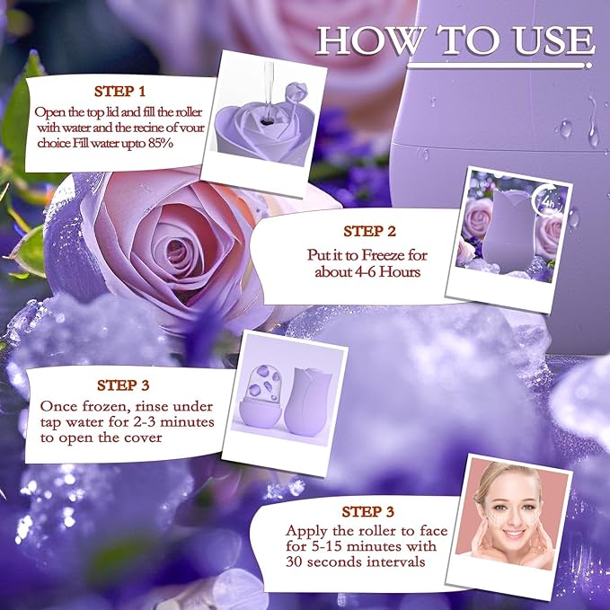 Xkmiess Ice Roller For Face，Cryo Cube Ice Roller For Facial And Eye,Skincare Tools,For Relieving Facial Edema, Shrinking Pores, And Lifting And Firming The Skin (Purple)
