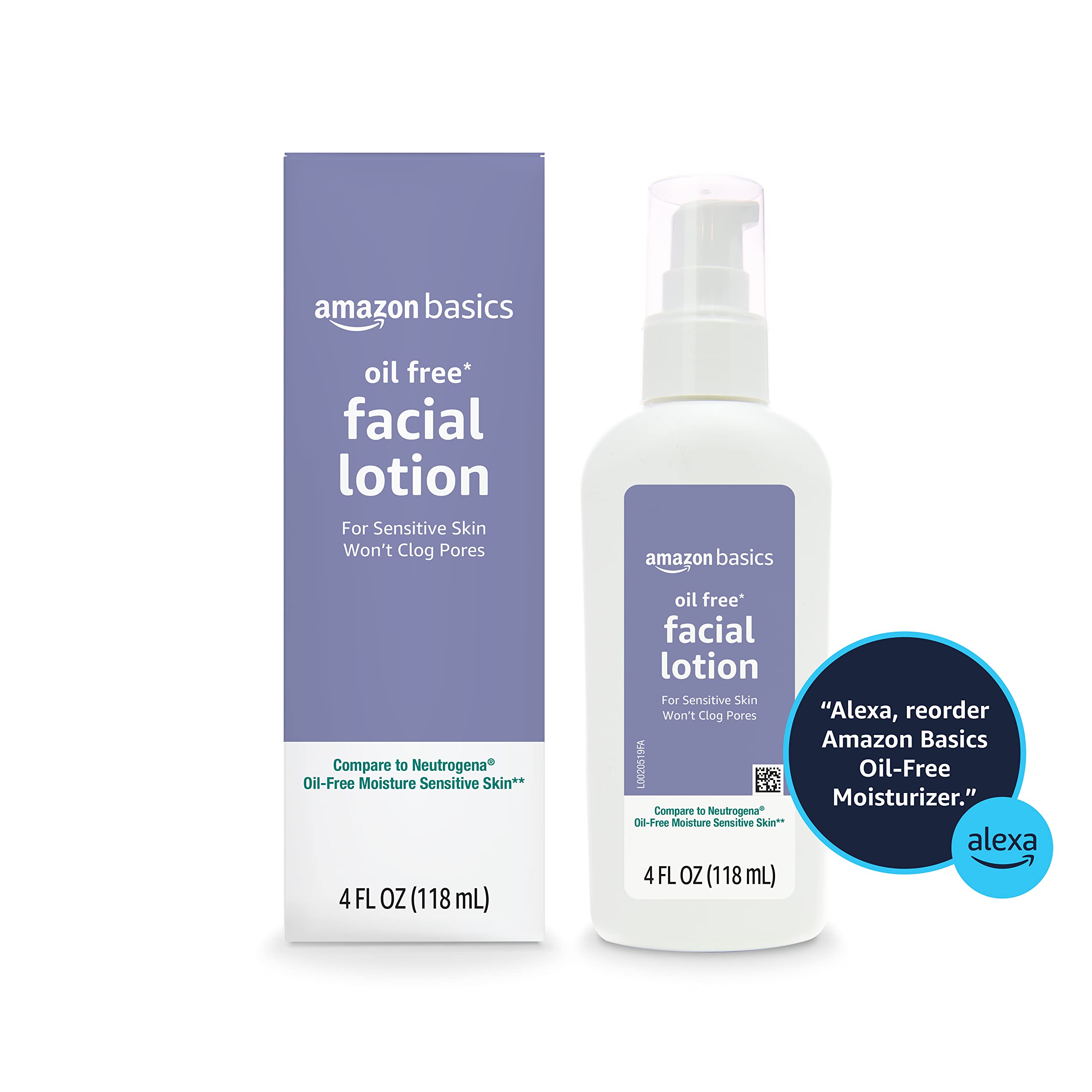 Amazon Basics Oil-free Facial Moisturizer for Sensitive Skin, Fragrance Free, Non-Comedogenic, 4 Fluid Ounce (Previously Solimo)