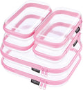 6 Pack Pink Clear Hard Shell Beauty Organizer (2M+4S), 1.2mm Heavy Duty Crush-Proof Cosmetic Case, Reinforced YKK Zippers, Stadium Approved Security Bag for Skincare & Electronics, Multi-Size Set