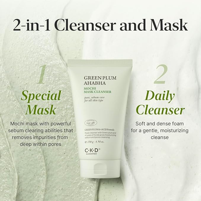 CKD Green Plum AHA BHA Clay Mask Cleanser, Removes Blackheads & Sebum