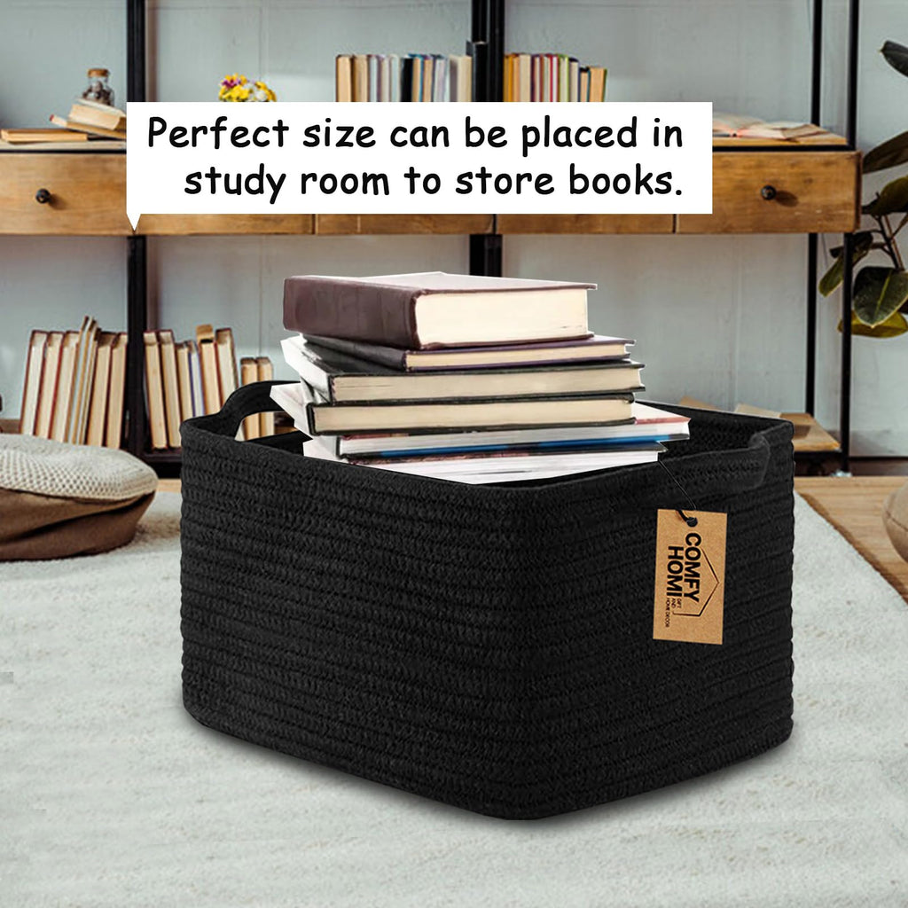 COMFY-HOMI Cotton Rope Woven Basket with Handles for Shelves,Toys,Book, Cloth Storage Baskets Bin for Organizing- 1 PCSToy Decorative Organizer for Living Room, Bathroom