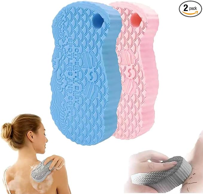 Magic Exfoliating Bath Sponge, 2026 New Upgraded Magic Exfoliating Body Scrubber, 3D Super Soft Bath Shower Sponge for Body Removes Dead Skin (2PCS)