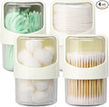 Tbestmax 4 Pack Rotating Qtip Holder Dispenser for Cotton Swabs, Makeup & Hair Accessories, Vanity Organizer with Canisters for Floss Picks, Cotton Balls, Bathroom Essentials Accessories Decor, Beige