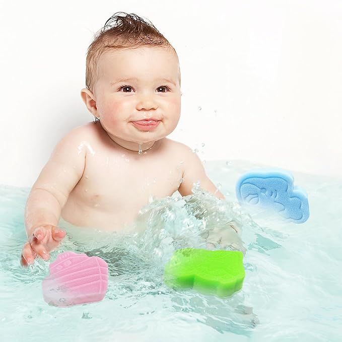 DANCELF Baby Bath Sponge, Natural Cute Shapes Soft Shower Sponges for Bathing, Bathtub Foam for Infants and Toddler, 3pcs: Blue Whale, Pink Ship, Green Dinosaur