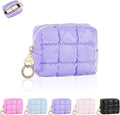 Playexen Puffy Mini Makeup Bag, Cute Quilted Small Cosmetic Bag for Purse, Portable Travel Makeup Pouch for Lipsticks, Chapsticks, Earphone, Credit Card, Birthday/Wedding/Christmas Gifts (Purple)