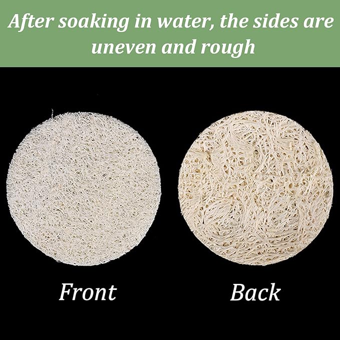 30 Pcs 2.17 Inch Natural Loofah Sponge Pads for Washing Face, Exfoliating Body Facial Scrub Pads for Makeup & Dead Skin Removal Cleansing Skin for Women and Men(One Side softened)