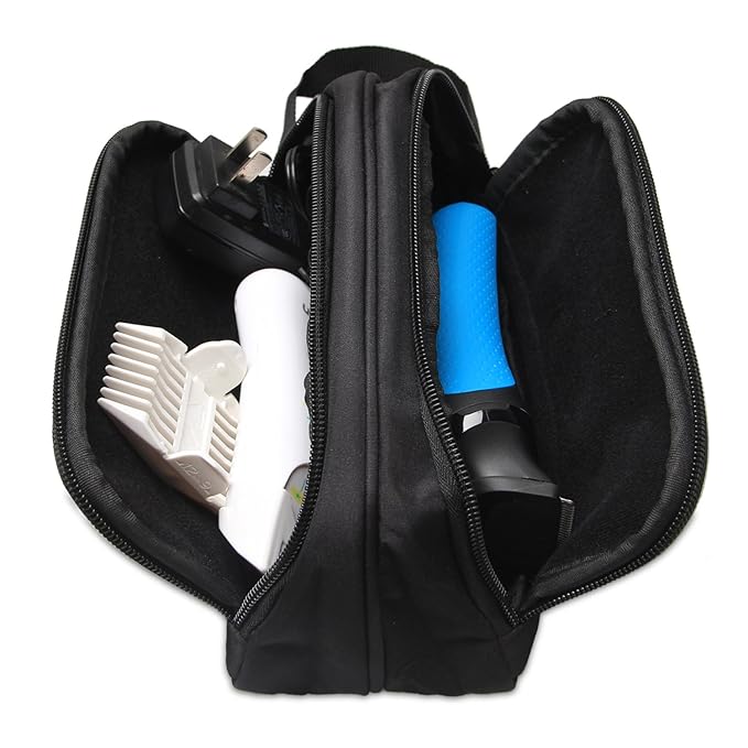 Damero Travel Organizer, Men Grooming Storage Bag with Two Compartments for Electronic Shaver, Hair Clipper, Beard Trimmer and Attachment, Roomy, Lightweight and Portable, Black