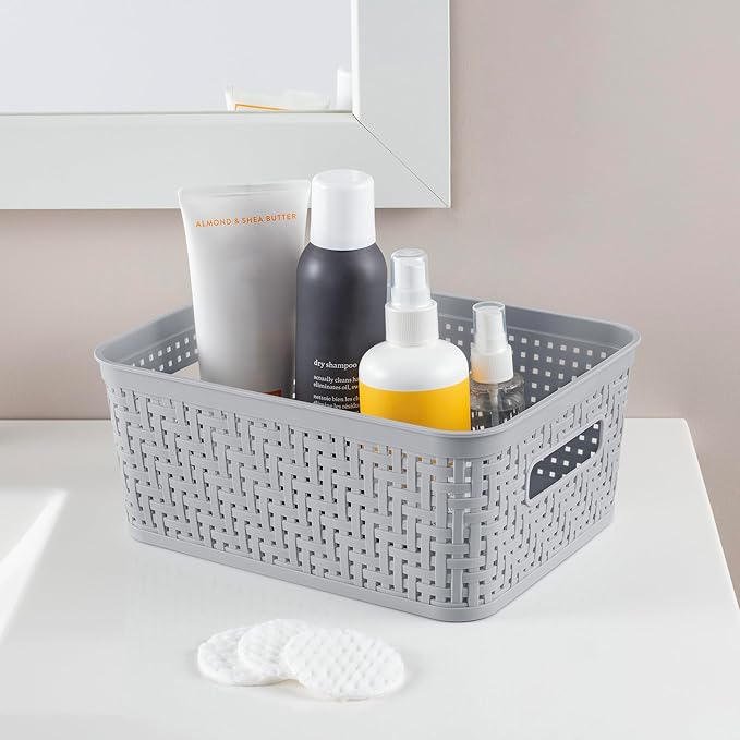 Sterilite 24 Pack Plastic Storage Bin Organization Containers, Small Baskets, Cement