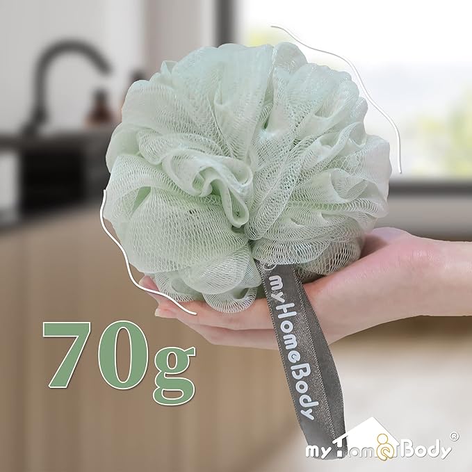 myHomeBody Large 70g Loofah Sponge, 2 Sea Foam Green + 1 Navy Blue, 3 Pack